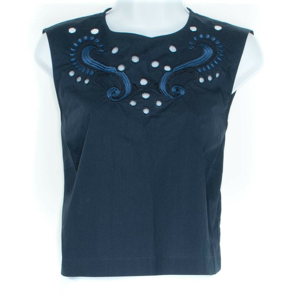 NWT Emma Cook Womens Top Crop Sleeveless Embroidered Eyelet Blue Plus Size 14 FB